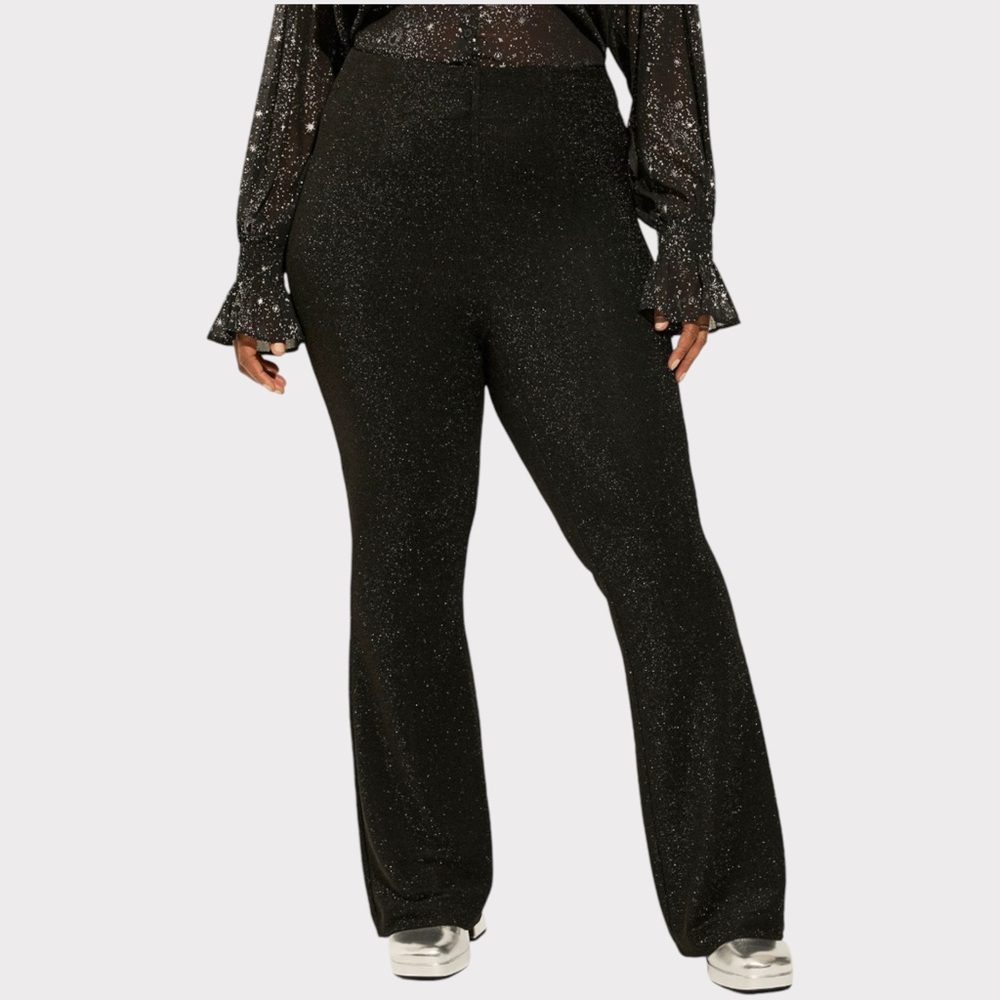 Torrid Pull On Flare Stretch Lurex Black Metallic Pants Size 3X - Picture 2 of 6